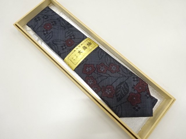 JAPANESE UNUSED MENS TIE / OSHIMA TSUMUGI / WOVEN FLOWER